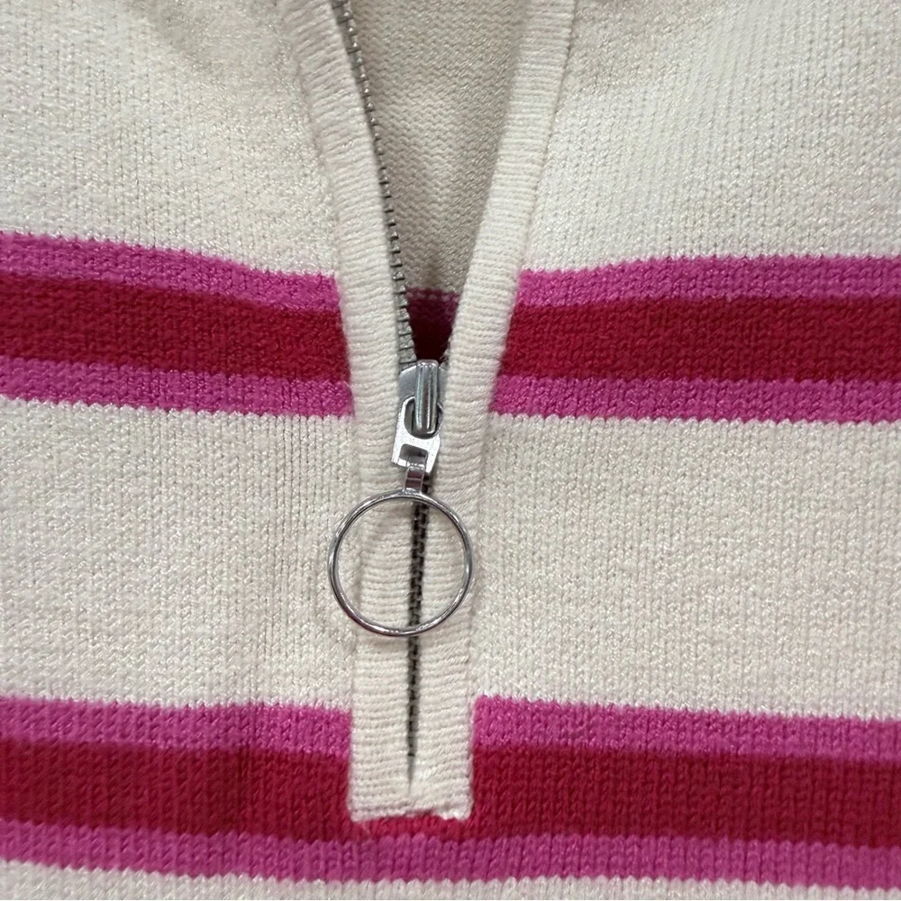 Loft Striped Quarter Zip Sweater in Cream, Pink, and Red - Picture 5 of 7